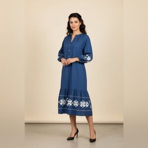 Elegant Blue Embroidered Dress